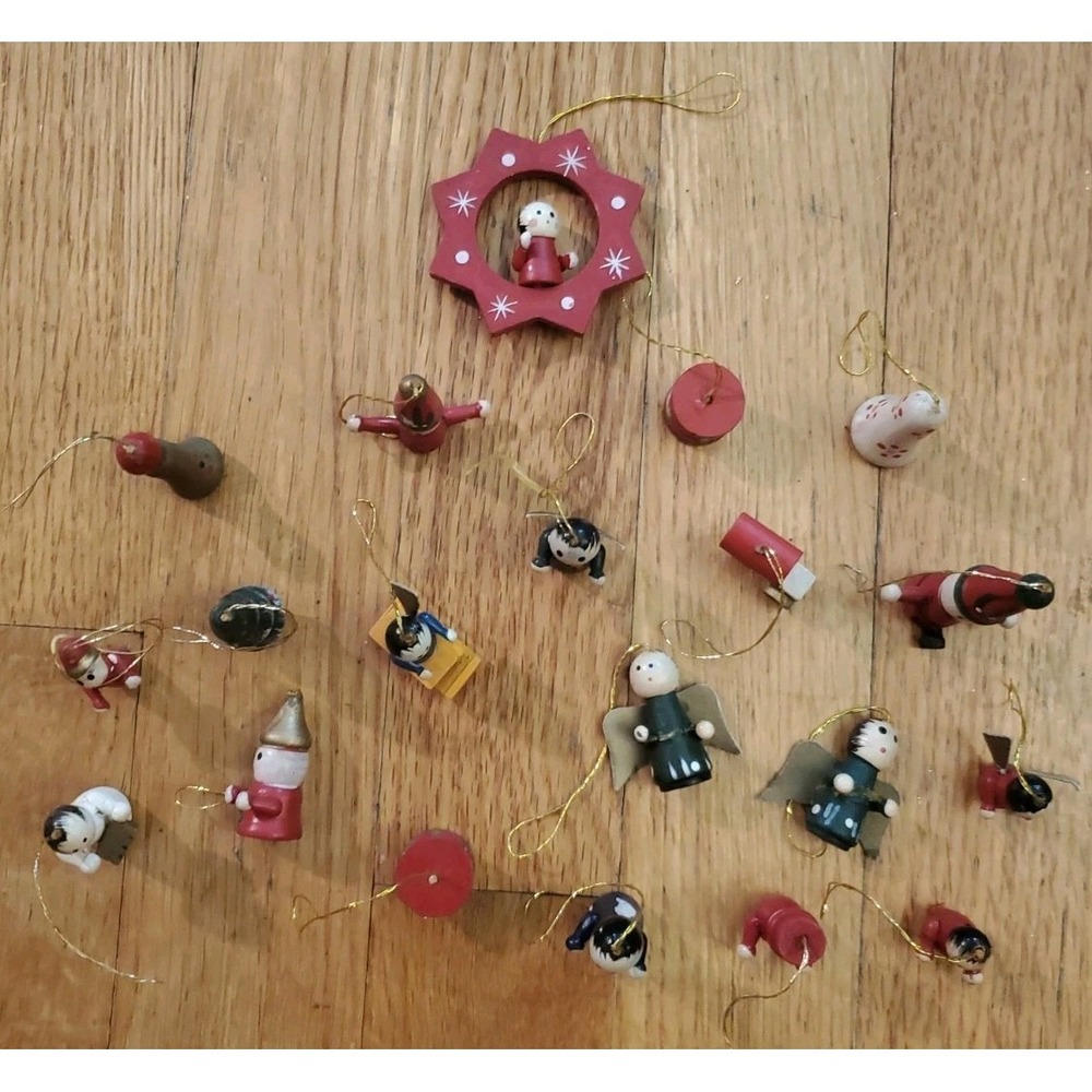 Vintage Miniature Christmas‎ Ornaments Wooden Lot Of 20